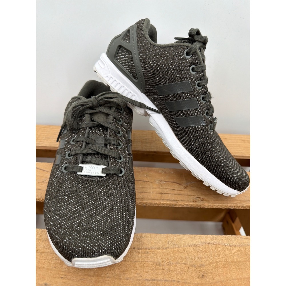 Adidas ZX Flux Womens 8‎ Olive Green Knit Metallic Torsion Sneakers BY9210